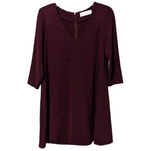 Amanda Uprichard Chase Dress Burgundy Red Long Sleeve V-Neck Shift Dress Sm‎
